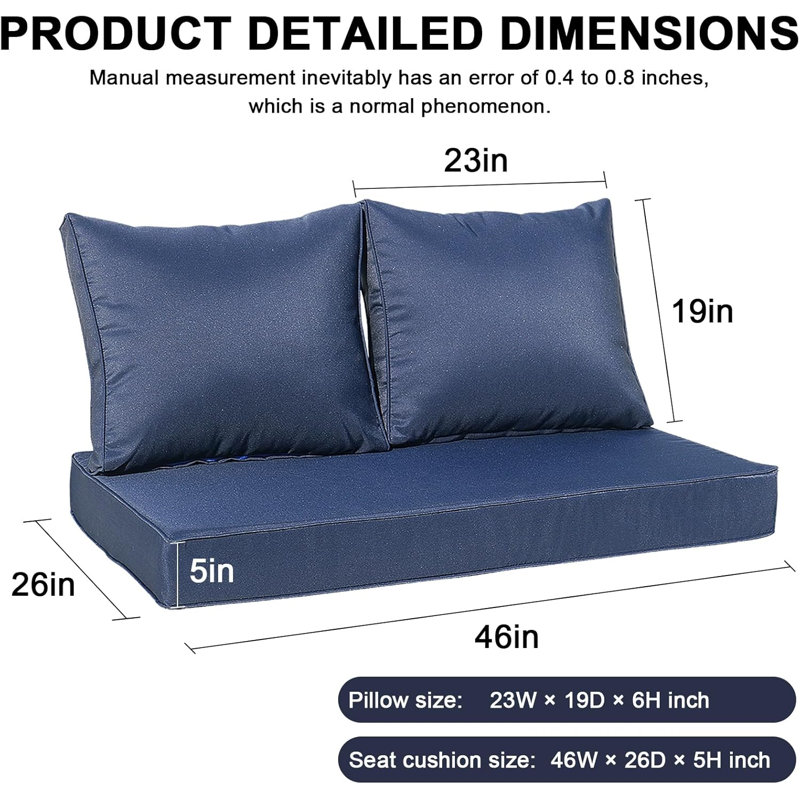 3-piece Waterproof Outdoor Loveseat Cushion Set For Patio Swing Bench – All-weather Seat & Backrest Replacement Cushions