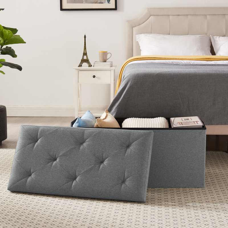 Repose-pieds pliant avec rangement, Mélange de polyester gris foncé