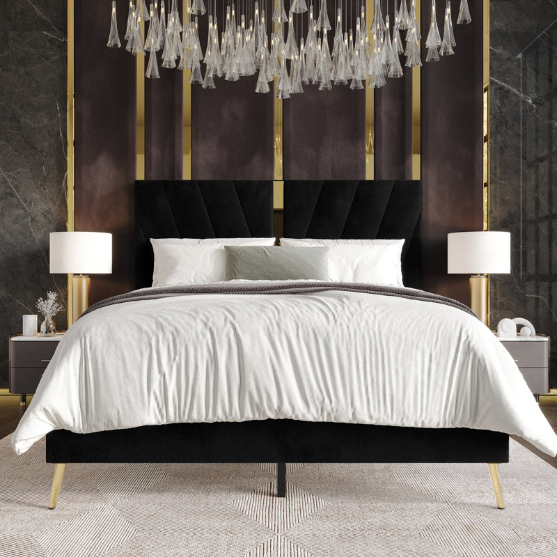 Amapola Upholstered Unfinished Platform Bed, Black, Queen