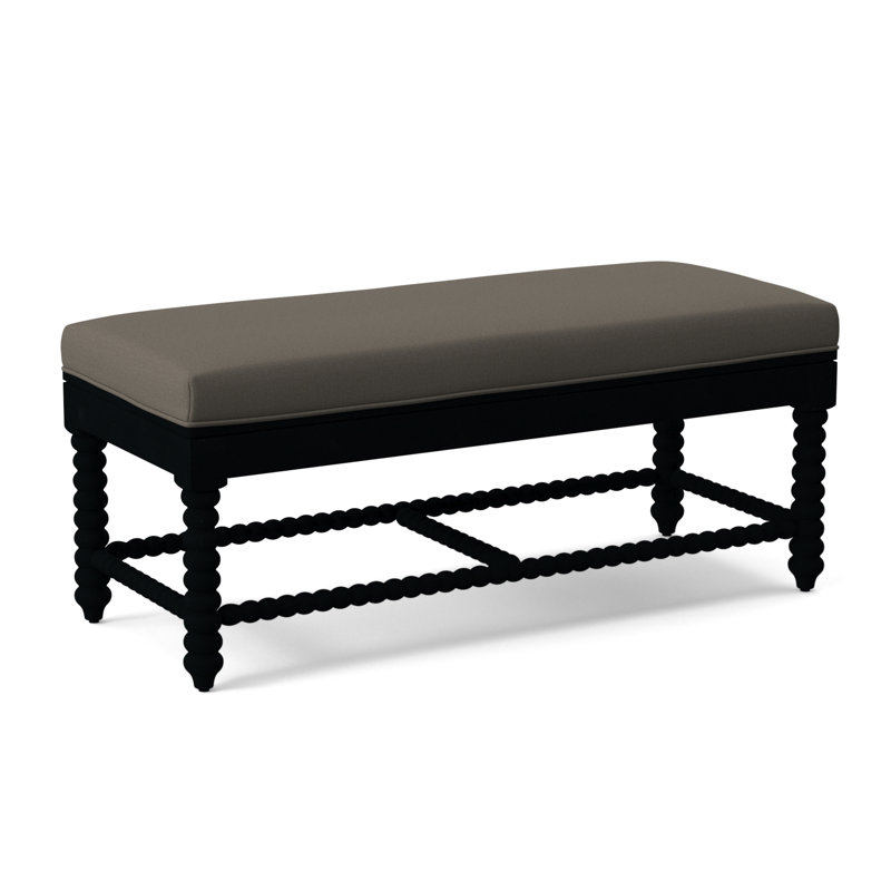 Lind Island Upholstered Bench, Sunbrella Beige Pinstripe; 6205-74, Black Finish