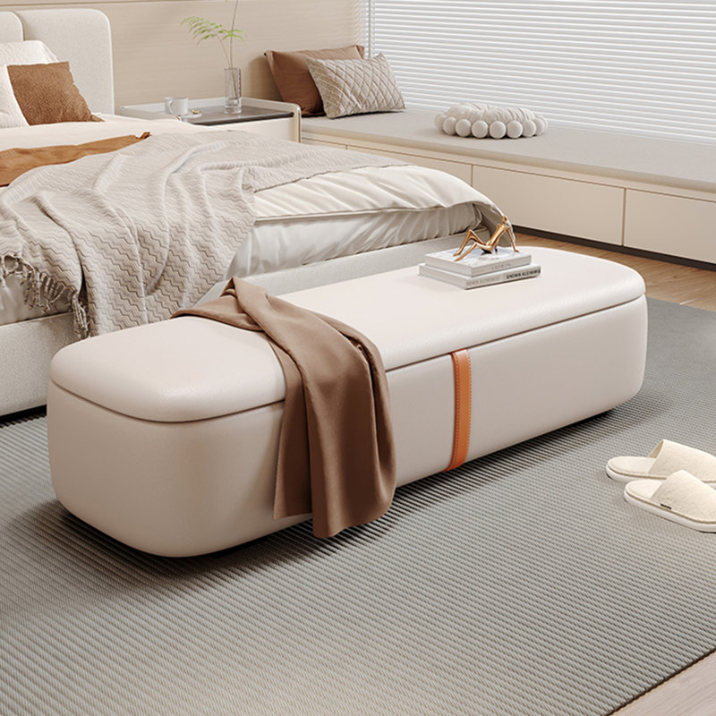Beige Modern Wood Upholstered Bedroom and Entryway Leather Long Storage Bench, 15.75" H x 62.99" W x 17.72" D, Beige