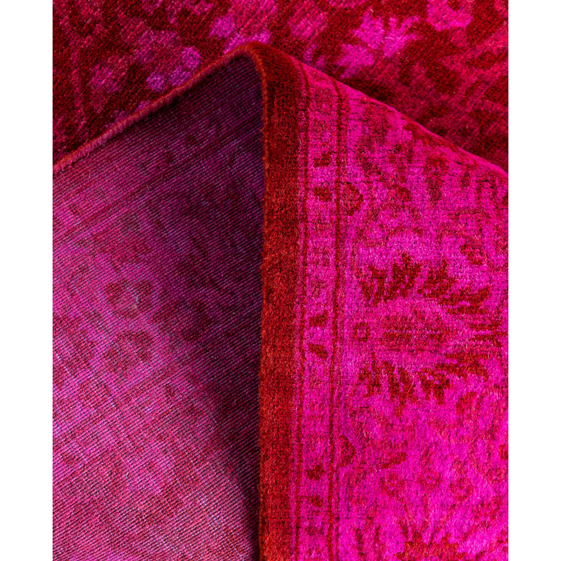Tapis de couloir rose en laine noué à la main Bussard 2 pi 6 po x 6 pi 2 po