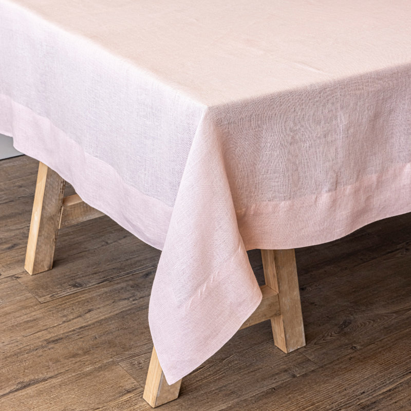 Over&Back 100% Linen Woven Table Cloth, Pink, 70" W x 108" L