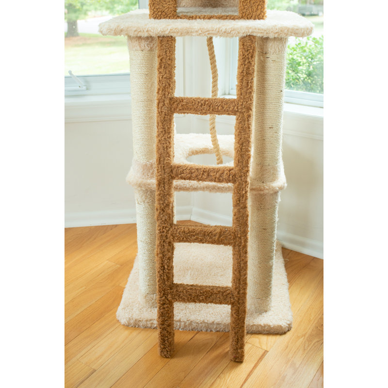 83-Inch Beige and Brown Faux Fur Cat Tree Tower