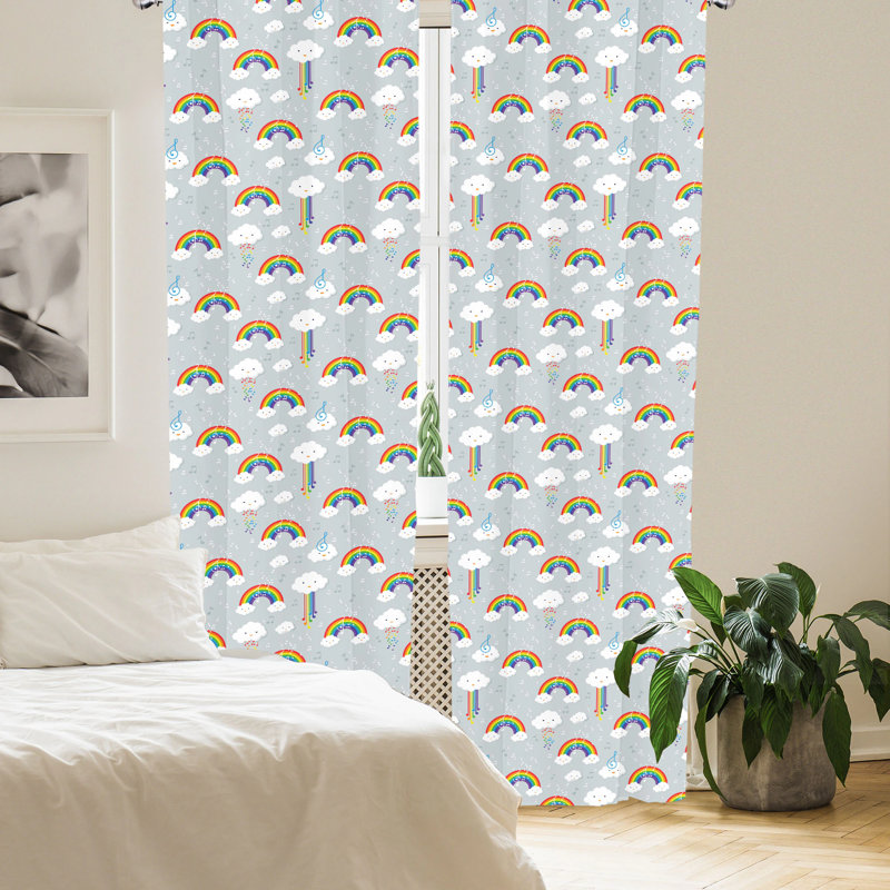 Gray Rainbow Cloud Pattern Semi-Sheer Rod Pocket Curtains