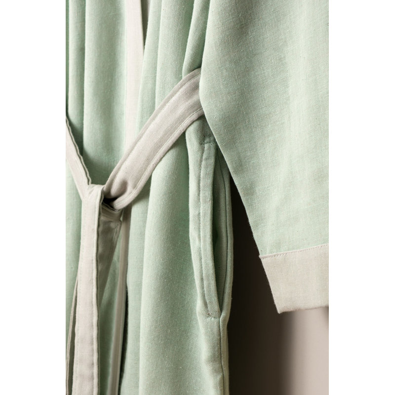 Peignoir 100% coton mi-mollet avec poches, P / M, Menthe