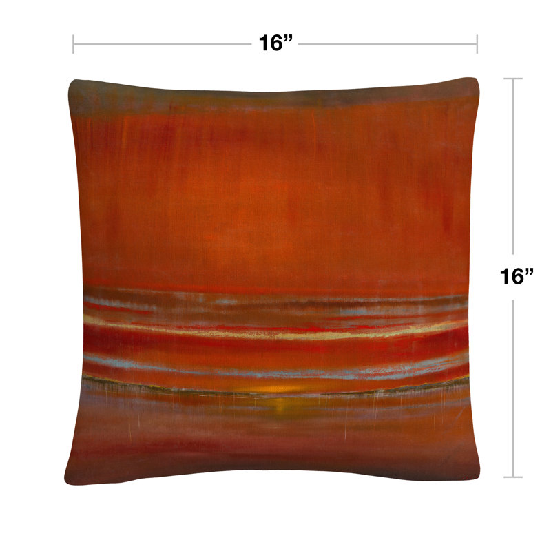 Red Horizon Abstract Bold Industrial 16" Square Throw Pillow