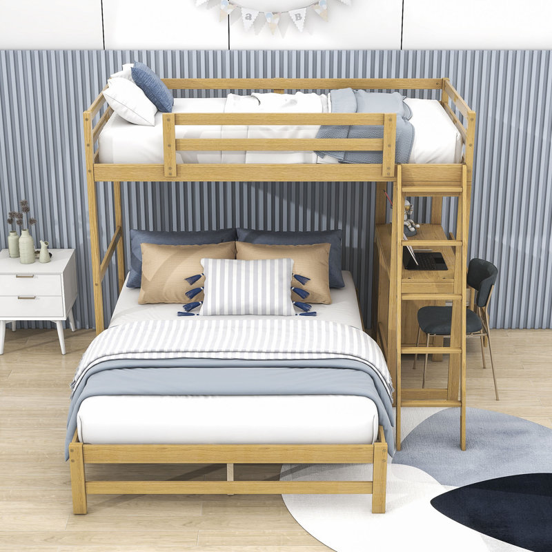 Etra Kids Twin Over Full Bunk Bed with Drawers, Natural