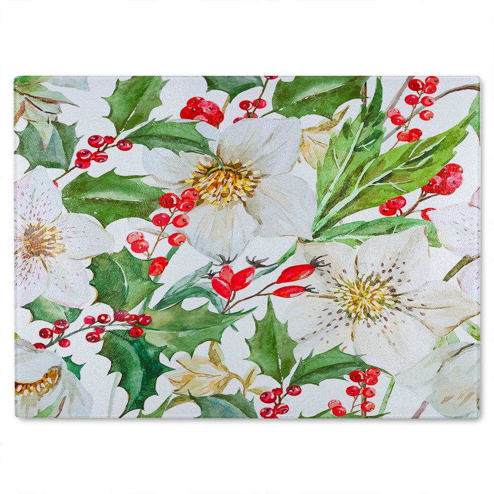 Watercolour Christmas Pattern Glass Chopping Board