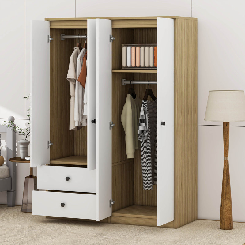 Garde-robe 4 portes avec tiroirs, tablette et tringle