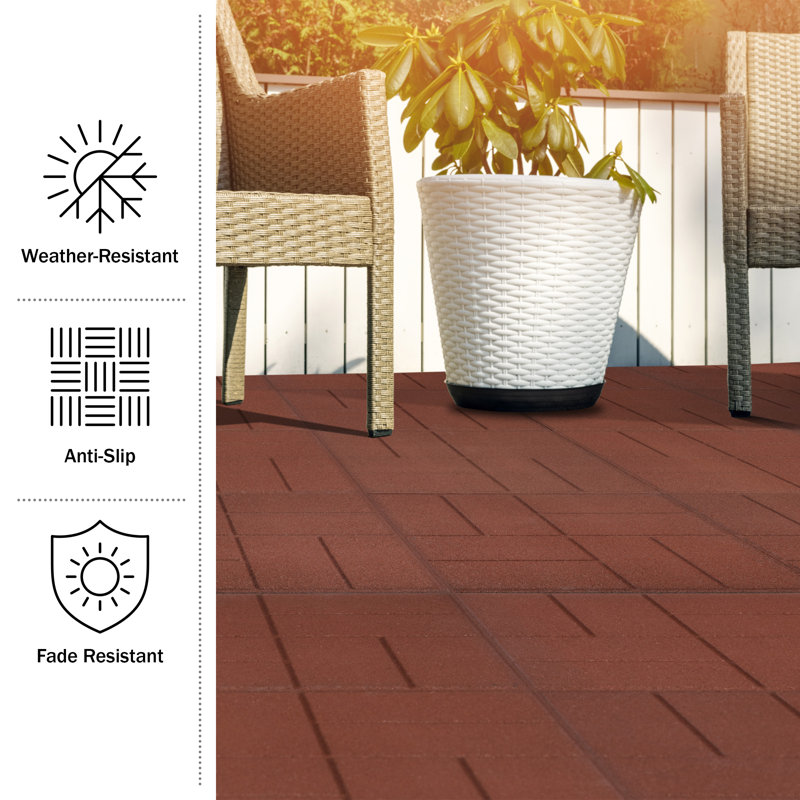 Deck Tiles 8-Pack - Dual-Sided Outdoor Flooring Tile - 14.2SQFT Rubber Pavers for Outside Patio, Garden Walkway, Balcony, or Shed by Pure Garden (Red)