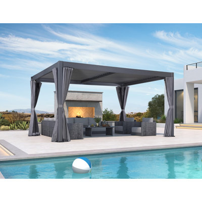 PURPLE LEAF Louvered Pergola with Netting and Curtains