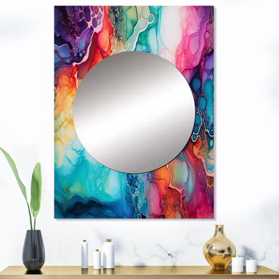 Encre de l'alchimie Tuptim arc-en-ciel bleu sarcelle et mauve - formes abstraites, miroir décoratif moderne, impression d'art en métal