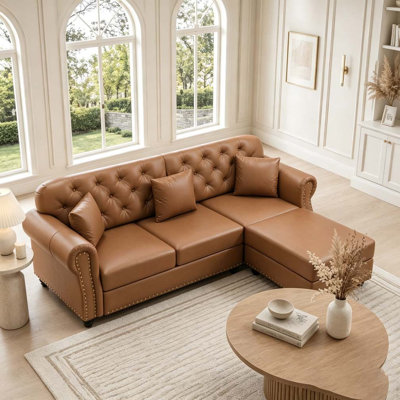 Upholstered Faux Leather Sofa with Nailhead Trim and Rolled Armrests