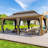 12' X 18' Outdoor Spruce Hardtop Gazebo For Patios, Spruce Framed Gazebo With Double Roof, Aluminum Framed Gazebo With Privacy Curtains For Patio Lawn, Garden, Backyard