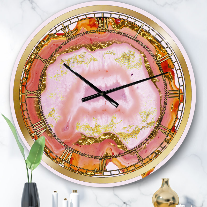 Rose et or calcédoine agate - horloge murale moderne, Petit
