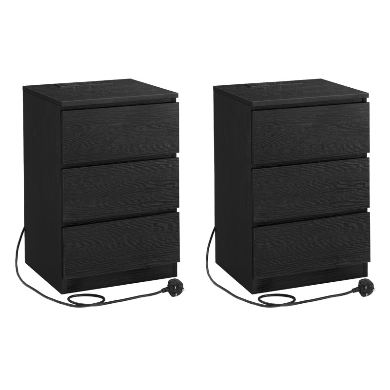 Rumena 40cm W Manufactured Wood Bedside Table, Black