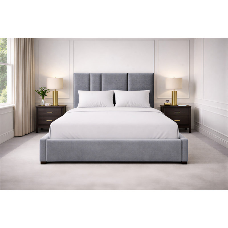 Upholstered Bed, California King, Grey