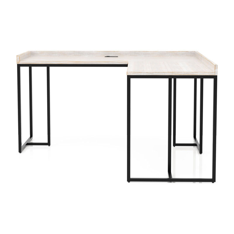 Decker 59''W L-Shaped Writing Desk with Outlet and USB Port, White