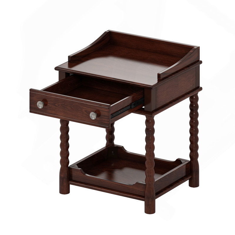 Table de chevet de style rétro avec tiroir et tablette ouverte, Noyer