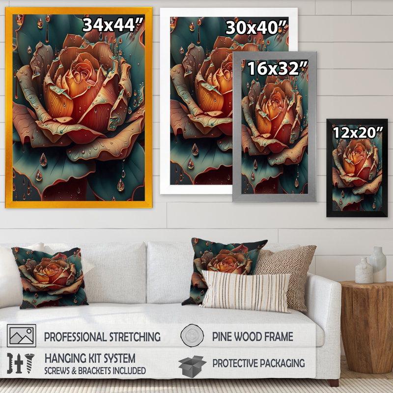 «Modern Blooming Rose II», reproduction sur toile, H 44 po x l 34 po x P 1,5 po, Impression noire sur toile encadrée