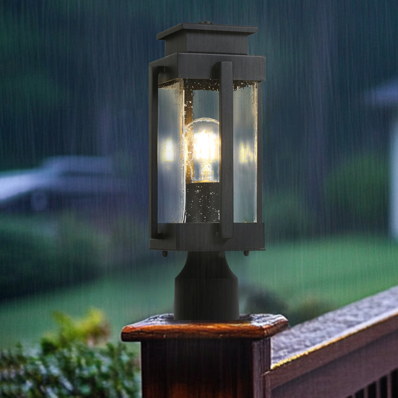 Modern 1-Light Black Metal Outdoor Weather Resistant Pier Mount Light Post Lantern