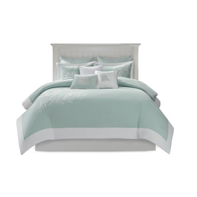 Housse de couette pour lit double / grand lit - 100% coton avec magnifique broderie corail et bordures découpées