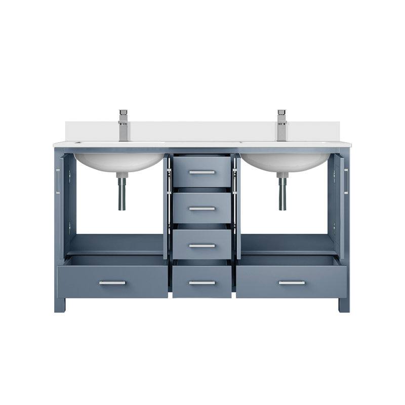 Ensemble de meuble-lavabo double avec plateau en marbre de culture et robinet, Gris foncé