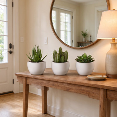 Ensemble de 3 plantes grasses artificielles en pot, 6 po de hauteur en fausse table avec pots en mélamine blanche