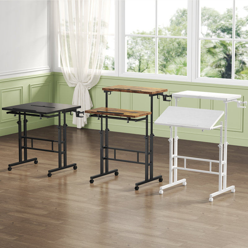 Table d'ordinateur portable mobile à hauteur réglable avec plateau inclinable, Brun / Noir