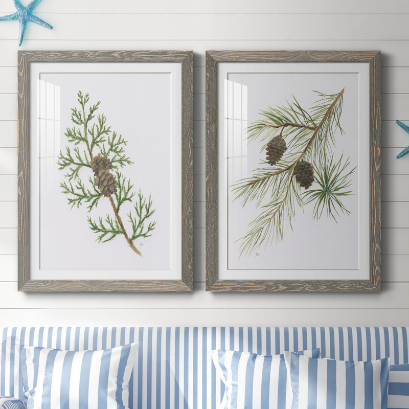 Winter Botanical III - ensemble de 2 reproductions d'art, H 31,5 po x l 47 po x P 1,5 po, Cadre en papier gris, Blanc