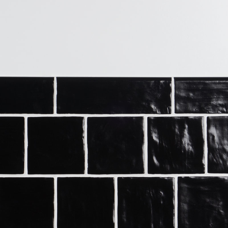 Amagansett Black Ceramic Bullnose Tile Trim 2x8