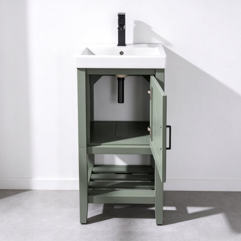 17.5 " W Freestanding Standard Free Standing 1 Single Vanity Bathroom Vanity With Ceramic Top, Pewter Green