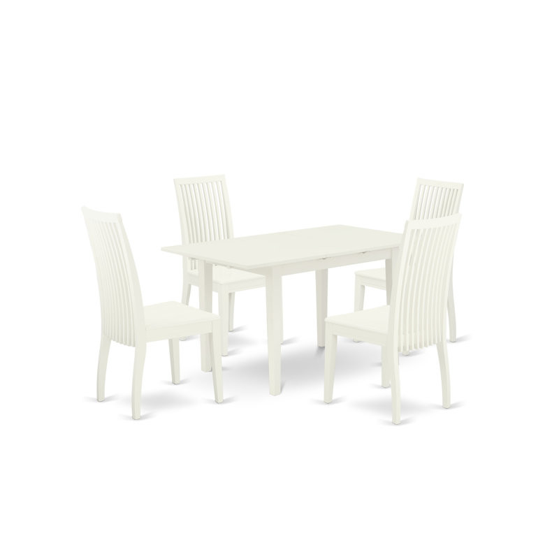 5 Piece Dining Table Set for 4 Includes a Rectangle Kitchen Table with Butterfly Leaf and 4 Dinette Chairs, Linen White