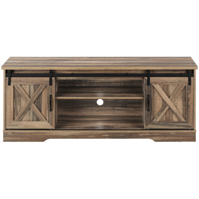 Tv Console 60 Inch, Brown, With Reclaimed Wood-Look And Closed Storage For Entertainment Stand Comfortable Cabinet Handles Transitional Design