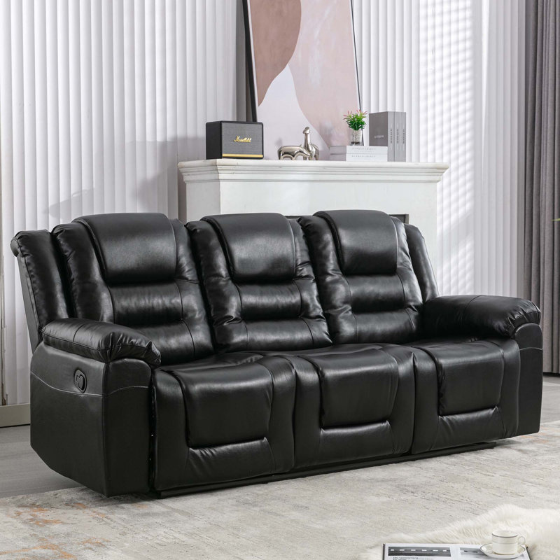 Fauteuil inclinable manuel 3 places avec 2 porte-gobelets intégrés pour le salon et la chambre à coucher, Black