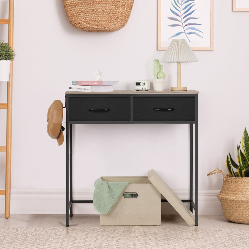 Entryway Console Table With 2 Fabric Drawers & Side Hook, Narrow Sofa Table
