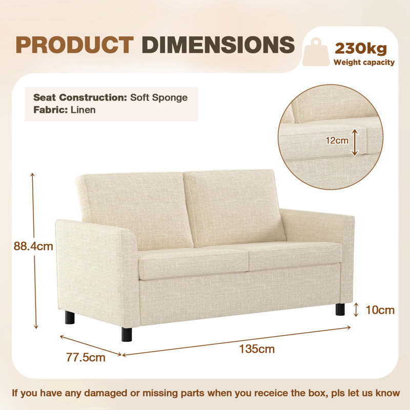 2 Seater Linen Loveseat, Beige