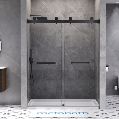 56"-60" W X 76" H Double Sliding Frameless Shower Door with 3/8" (10mm) Tempered Clear Glass