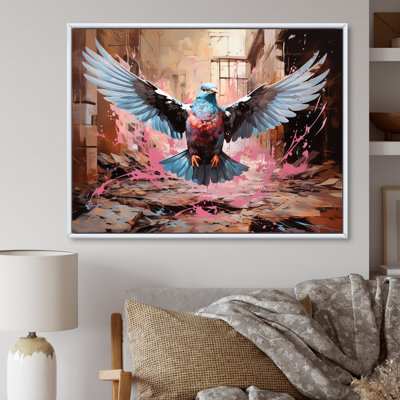 Pigeon bleu et rose en vol - Art mural animal pigeon
