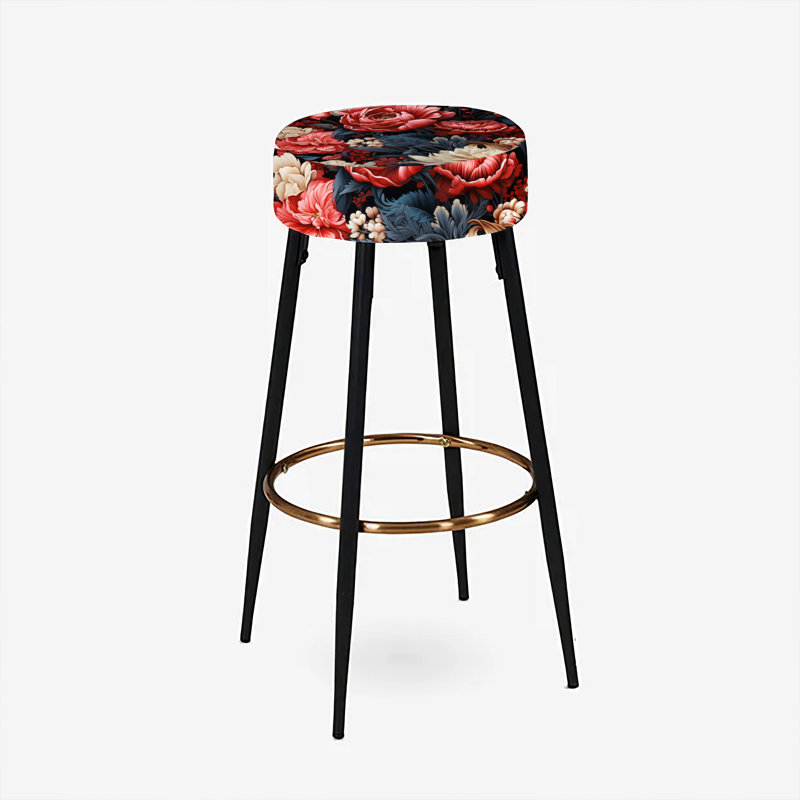 Ensemble de 2 tabourets de bar rouges à motif floral rouge victorien