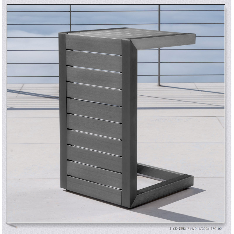 CAPE CORAL ALU C-Shaped Patio Side Table In Grey, Weather-Resistant And Space-Saving Design For Outdoor Use, Gray