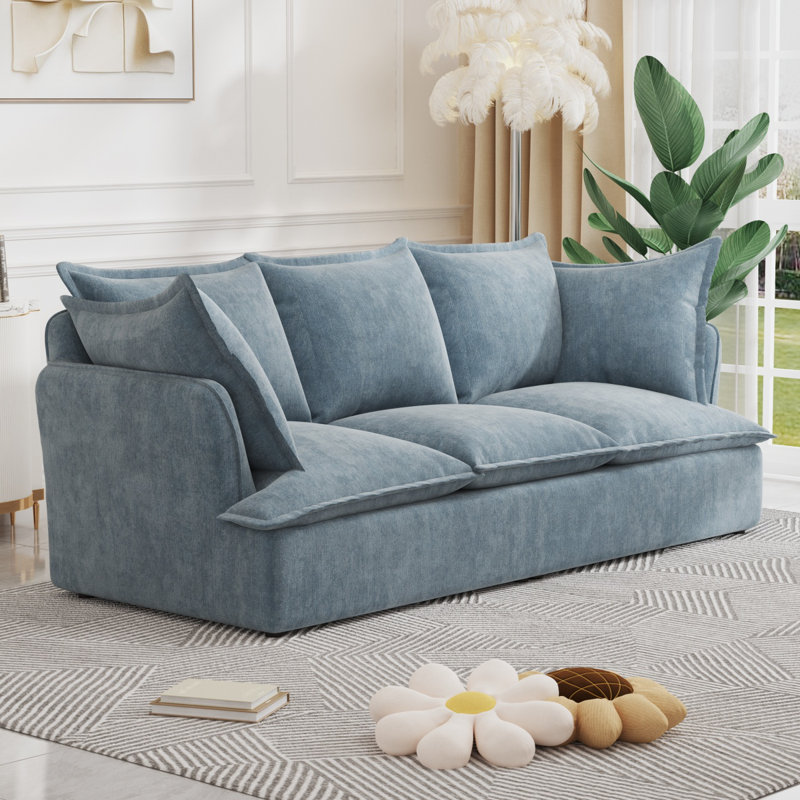 Canapé 3 places moderne à assise profonde avec 2 accoudoirs, tissu chenille, confortable pour le salon, Chenille bleu