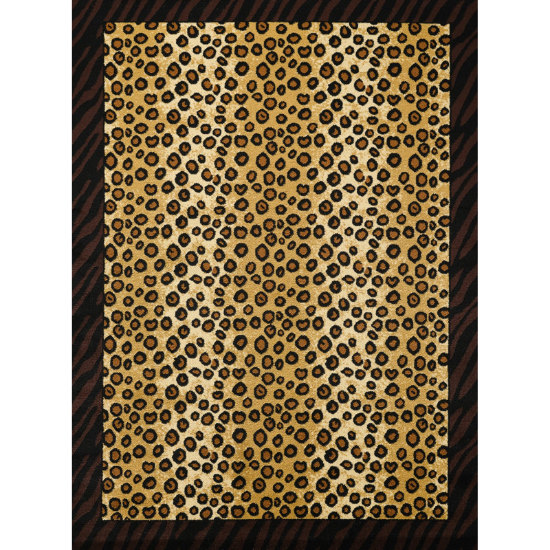 2 Ft. 7 In. By 3 Animal Print Rug, Beige And Black, Machine-made, Polypropylene, Rustic Wild Style, & Pet Safe, High Traffic Use Mountain Lodge