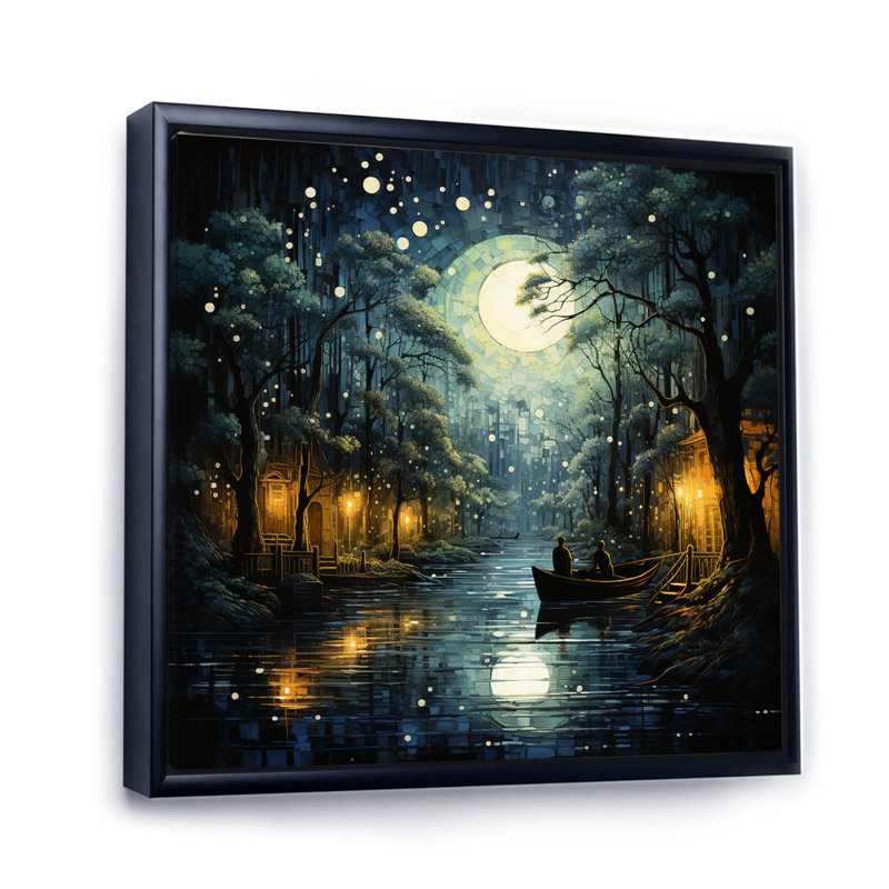 Canaux dramatiques bleu sarcelle haut, Cadre flottant noir, H 30 po x l 30 po x P 1 po