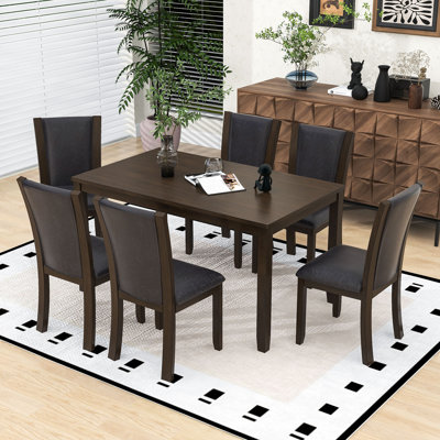 Ensemble de table de salle à manger 7 pièces avec 6 chaises rembourrées