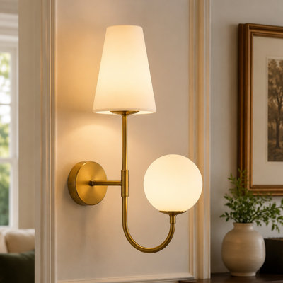 2-light Gold Plated Ceramic Wall Sconce