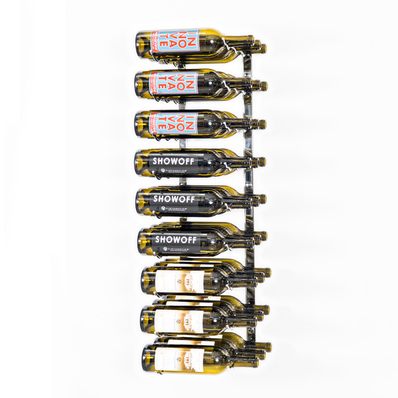 Support à vin mural en métal brossé 6 bouteilles Indurial - 24 po de hauteur, 24"H x 13"W x 5.25"D, Nickel brossé