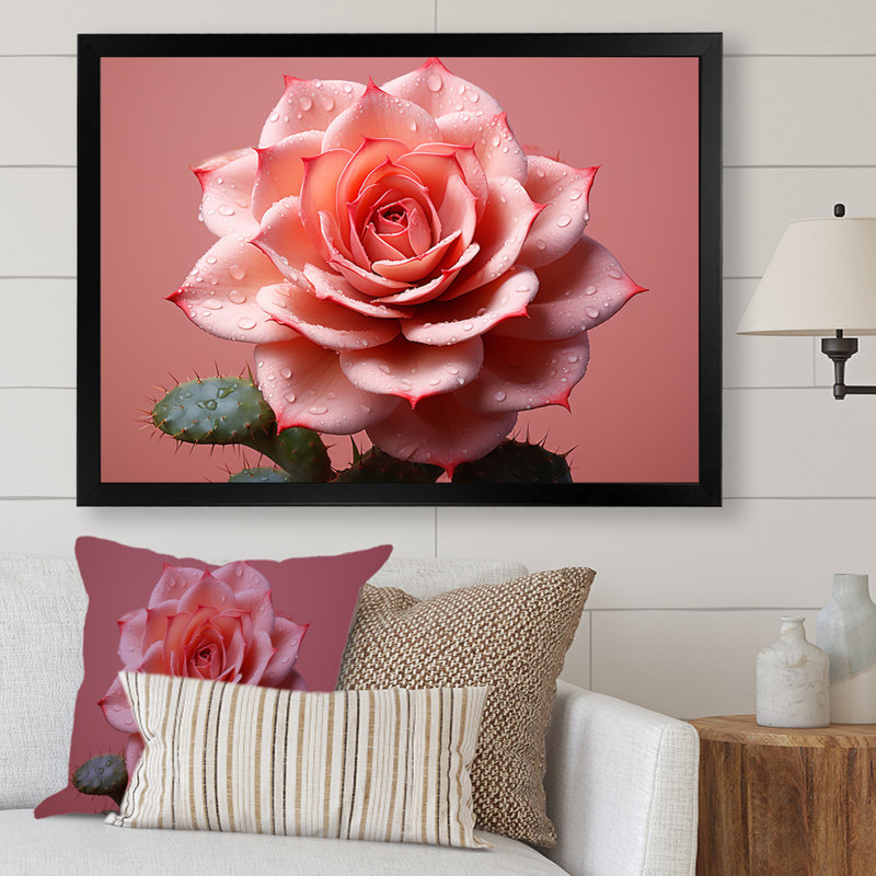 Cactus Rose Resilience I - impression, Cadre simple noir, H 12 po x l 20 po x P 1 po