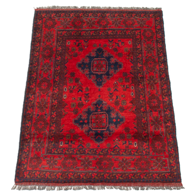 Tapis rouge en laine noué à la main de conception unique 3 pi 4 po x 4 pi 11 po New Age Fraidel